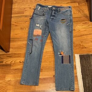 Womens Blue Jeans with Patchwork